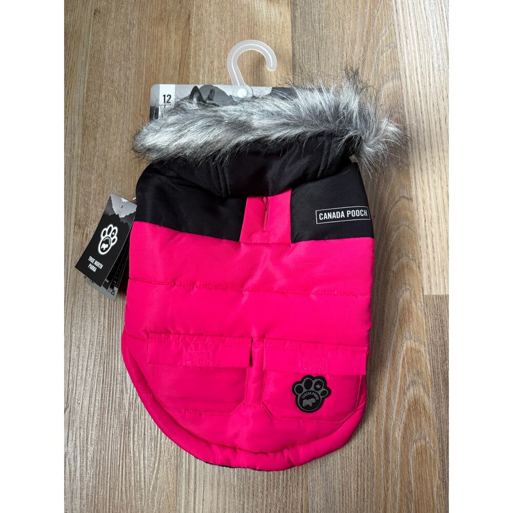 Canada Pooch Pink Dog Jacket with Faux Fur Trim